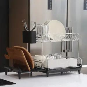 노빌리움 듀오 스테인레스 2단 익스텐드 식기건조대 확장형 물빠짐 싱크대 선반 그릇 정리대