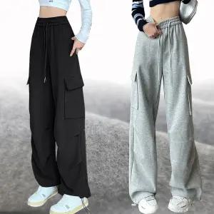 힙제이 기모바지 와이드팬츠 카고바지 스트링 통바지 고무줄 YH141 여성 기모통바지