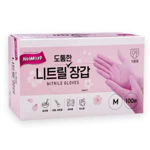 뉴랩 도톰한 니트릴장갑 핑크(중형)100매