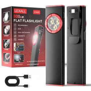 렉솔 포켓 손전등, 충전식 EDC 초슬림 플랫 USB-C 포트, IPX4, 마그네틱 베이스가 있는 듀얼 광원, 모자 및 의류 클립(2, 회색, 슬림)