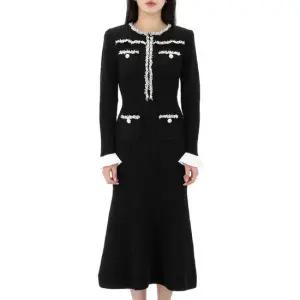 [명품] 25SS 펄 트림 니트 미디 원피스 RS25087MB BLACK