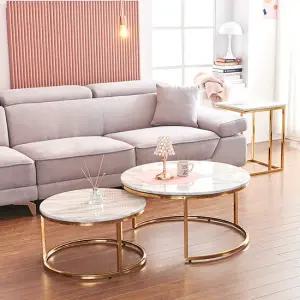 몬스 대리석 골드 확장형 원형 소파 테이블 세트 KEF049C (착불)