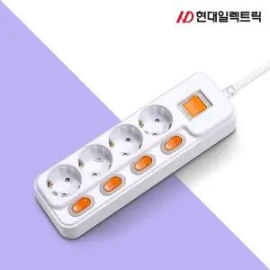 현대 개별+메인 4구 3M 멀티탭(16A)/멀티텝/콘센트/콘샌트/가정용/전기/코드/흰색/화이트/스위치/가전제품