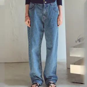 우먼 세미 와이드 데님 팬츠 인디고블루