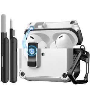 [미국배송] 보안 잠금 클립이 있는 AIRPODS PRO 3용 TIMOVO 케이스(2025) 클라이밍 후크 및 클리닝 키트가 애플호환 AIRPOD 3세대용 자동 팝업 풀 드롭 보호 하드 커버 화이트+블랙