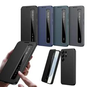 갤럭시 s25 s24 s23 a56 55 36 17 16 마그네틱 사이드 스마트 윈도우 뷰 플립 커버 가죽 케이스