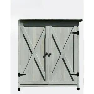 튼튼한 이동식 다용도 농기구 야외 방수 창고 수납함 더블 도어 라이트그레이 반 선반 3개