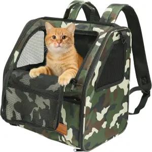 최대 12파운드의 작은 고양이를 위한 PETUX 고양이 배낭 캐리어 - 위장 스타일 부드러운 측면 탈출 방지