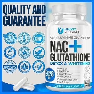 피부 건강을 지원하는 NAC + 글루타치온 보충제 - 항산화 보충제 해독 면역력 비유전자변형 120캡슐