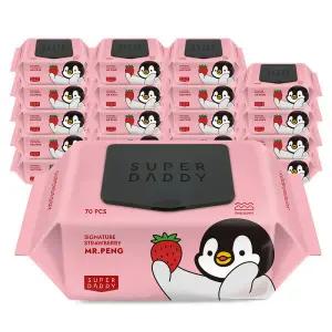 아기물티슈 70평량 20팩 슈퍼대디 미스터펭 딸기 캡형 70매 고평량 {WLM}