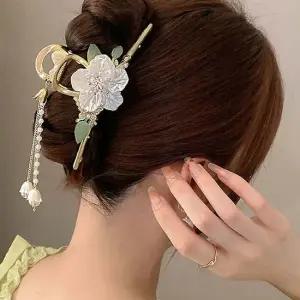 크리스탈 진주 골드 집게핀 큰 나비 수지 화려한 꽃