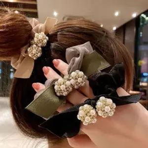 진주 방한 볼 스타일 포인트 예쁜 쉬폰 곱창 헤어 슈