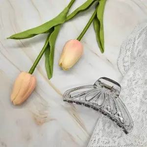 헤어 투명 나비모양 투명블랙 집게핀 라운드