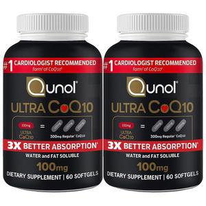Qunol Ultra CoQ10 100mg 3배 더 나은 흡수 특허 물 및 지용성 천연 보충제, 심장 건강 팩 소프트젤을 위한 코엔자임 Q10 항산화제, 120 카운트