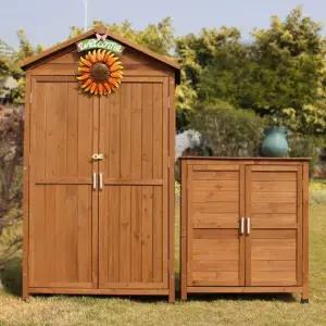 야외 캐비닛 원목 수납장 방수 간이 창고 보관함 중형 옥상 농기구 노란색