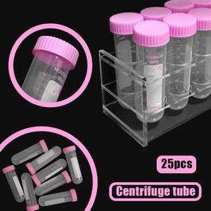 25PCS 50ML 원심 분리기 튜브 핑크 라운드 바닥 바이알 실험실 샘플 표본 보관 투명 플라스틱 컨테이너