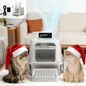 스마트 냄새 제어 시스템이 장착된 XXL 스테인리스 스틸 쓰레기통 3단 뚜껑이 있는 적외선 감지 고양이