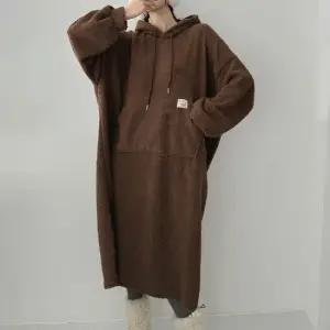 H스타일 LH)양털어그퍼후드OPS 겨울 여성 양털 퍼 원피스 OPS 루즈핏 홈웨어 파자마 데일리