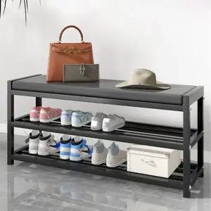 [하프클럽/]의자 현관 신발장 옷방 선반 벤치신발장 3단 75cm