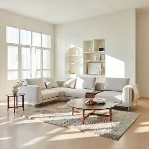 [봄소와] 아람 5인용 코너 월넛 서브 테이블형 아쿠아클린 패브릭 소파