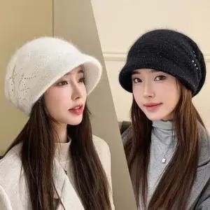 중년 할머니 겨울 방한 큐빅 캡 비니 모자