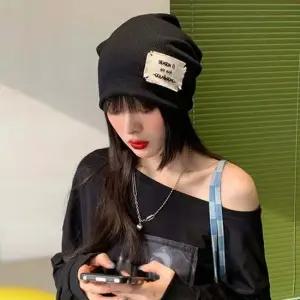 여성 3컬러 면비니 라벨 패치 머리두건 얇은 소두비니