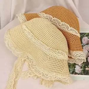 여성 2컬러 러블리한 공주 썬셋 밀짚모자 와이드챙