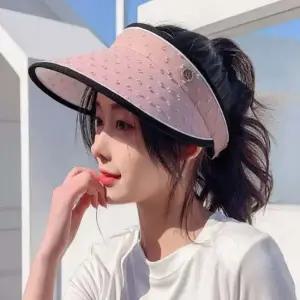 썬캡 브로치 큐빅 유니크 여성용 와이드챙 돌돌이모자