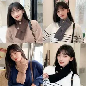 데일리 투단추 여성 니트 머플러 목도리 쁘띠 가을 겨울 스카프 목 여자 간편한 단색 보온 방한