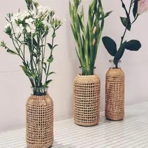 스튜디오소품 라탄병 라탄인테리어 유리저그 라뜨랑 꽃꽂이 유리 화병