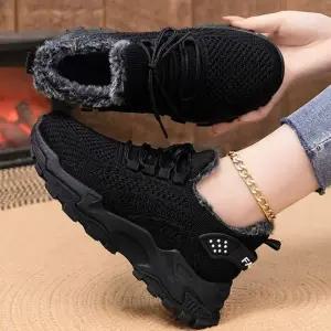 내부 전체 기모 안감 트렌디 스타일 니트 메쉬 운동화 여자 겨울 외출