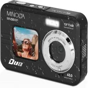 미놀타 48MP 수중 디지털 카메라 u2013 5K 울트라 HD 비디오 오토포커스 16배 줌 듀얼 LCD 화면 셀피 전면