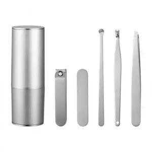 샌딩 네일케어 5종세트 원통 실버 손톱깎이 귀이개 눈썹집게