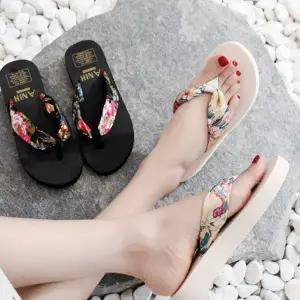 [하프클럽/]여자 쪼리 굽 슬리퍼 2.5cm 꽃무늬 데일리 편한 통굽