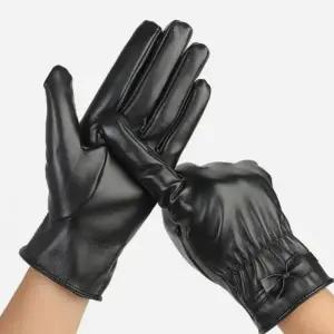 ( )리본 쁘띠 여성용 스마트 기모 터치 안감 장갑 가죽 가죽 장갑 겨울