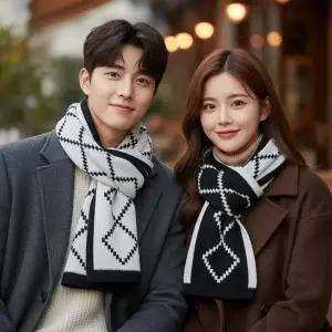 남녀공용 니트 머플러 겨울 보온 방한 캐주얼 정장 데일리 양면 다이아 목도리