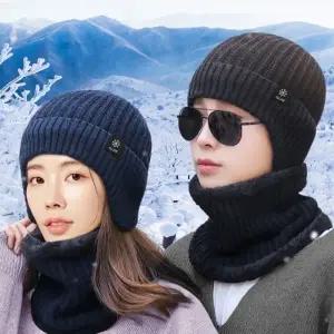 Q10 귀닫이 니트 비니 2in1 넥워머 세트 겨울 모자 방한 보온 군밤 털 귀돌이 분리형 숏 캐시미어 커플