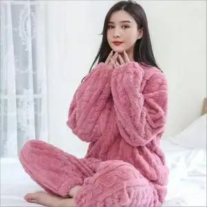 여자 겨울 부들 극세사 수면잠옷 긴팔 긴바지 세트 홈웨어 5색