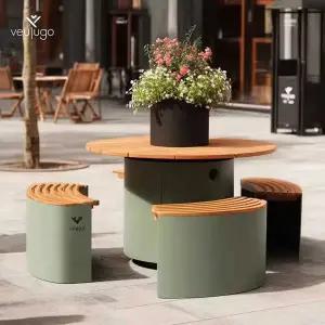 북유럽 예쁜 야외 원형 테이블 벤치 의자 세트 원목 철제 카페 테라스 카페테리아 옥상