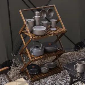 아베나키 감성캠핑 3단 우드 쉘프 선반 하빌리스 식기 건조대 수납