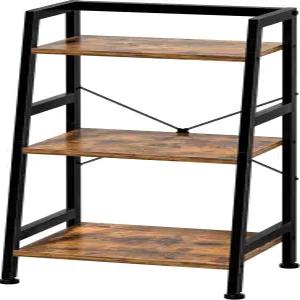 3단 책장 사다리 선반 강철 프레임 산업용 금속 작은 거실 홈 오피스 주방 침실 ( 러스틱 브라운 블랙 )