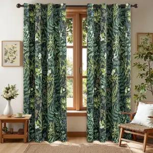 침실용 킨소프트 보타니컬 100 암막 커튼 84인치 길이 2 패널 세트 빈티지 블랙 그린 식물 꽃 단열 그로밋