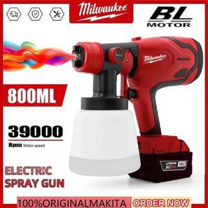 밀워키 800ML 전기 스프레이 건 무선 페인트 분무기 자동차 가구 강철 코팅 에어브러시 호환 레드