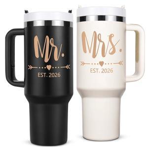 커플을 위한 Qtencas 결혼 선물 2026, 약혼 선물, 2026 부부 텀블러 세트, 신혼부부를 브라이덜 샤워 기념 블랙 & 베이지