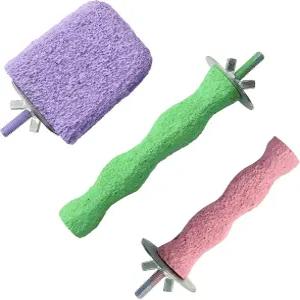 3개의 새 농어 다채로운 거친 새장 앵무새 스크럽 스탠드 바 발 퍼치 플랫폼 그라인딩 스틱 액세서리