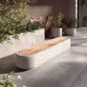 모조 테라조 인조석 야외 벤치 의자 철제 원목 평벤치 고급 모던 건물 아파트 산책로 2M