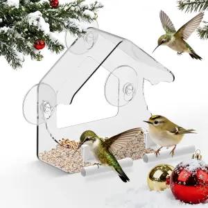 BTF 외부용 투명 창문 새 모이통 가장 강력한 흡입 컵 ° 뷰 아크릴 디자인 쉬운 채우기 및 청소 가능한