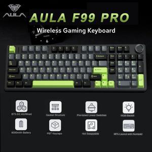 주니식 AULA F99PRO Esports 게임용 키보드 3가지 모드 무선 기계식 미디어 손잡이가  RGB 핫 스왑