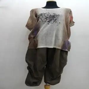 S0715 올풀림 빈티지 에스닉 배색 그물 니트 티