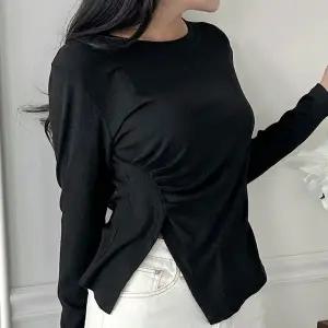 [하프클럽/]여성 6컬러 앞 셔링 트임 포인트 스판 라운드 긴팔티